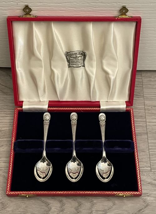 Beautifully Presented Trio of Silver Coronation Spoons, Queen Elizabeth II