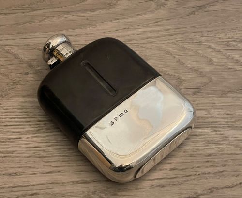 Quality Edwardian Solid Silver and Leather Hip Flask