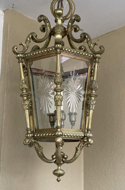 Impressive Triple Light Brass Hall Lantern