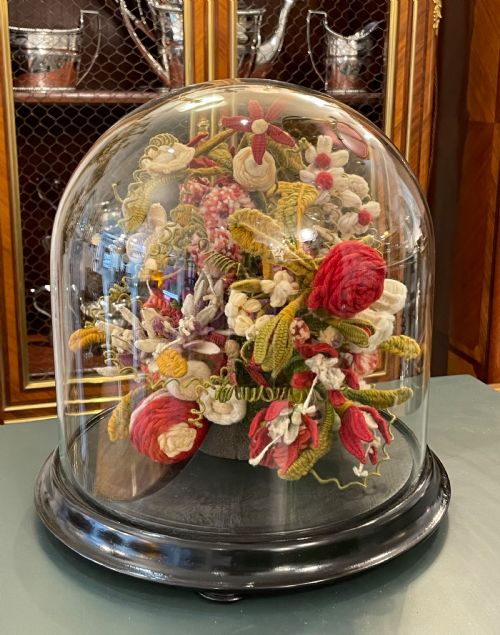 Victorian Glass Dome with Woolwork Floral Arrangement