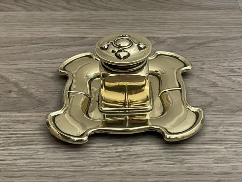 Art Nouveau Brass Inkwell and Stand by William Tonks