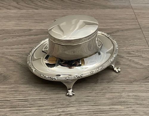 Edwardian Solid Silver Inkwell by J C Vickery, 1905
