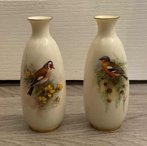 Pair of Royal Worcester Hand Painted Vases by Powell