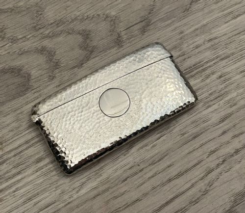 Edwardian Solid Silver Curved Card Case, Planished Decoration