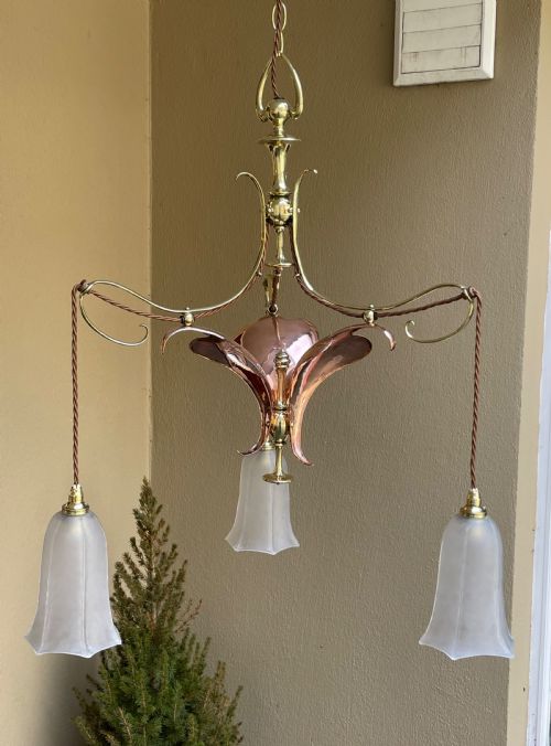 Stunning Art Nouveau and Copper Chandelier