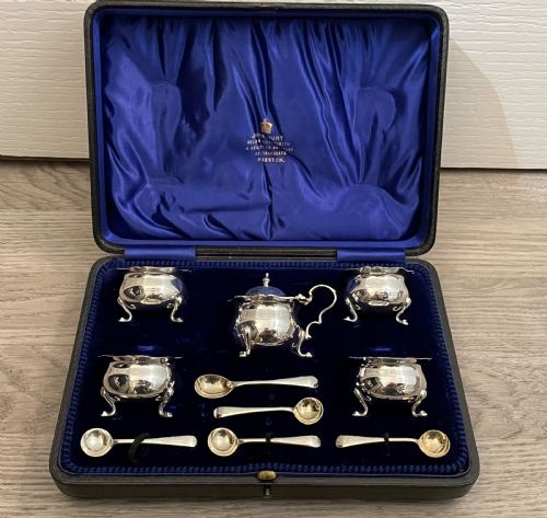Edwardian Solid Silver Five Piece Cruet Set, 1902