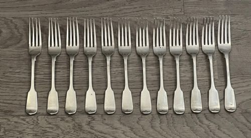 Set of 12 Victorian Silver Dessert Forks, 1857
