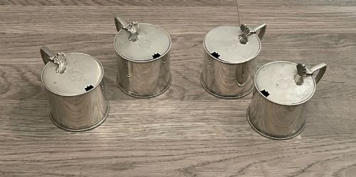 Good Set of Four Victorian Silver Drum Mustard Pots, Military Presentation