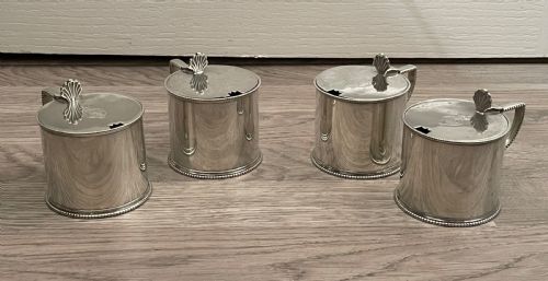 fig 1. Good Set of Four Victorian Silver Drum Mustard Pots, Military Presentation