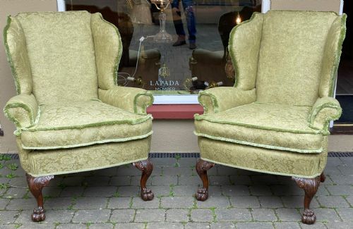 Large Scale Pair of Chippendale Style Swing Back Armchairs in Colefax and Fowler Ruskin