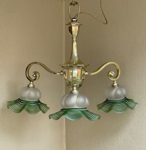 Early 20th Century Brass Chandelier, Registered Design