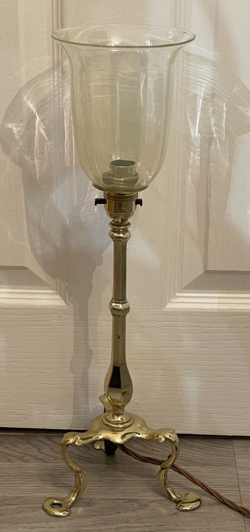 Pullman Brass Table Lamp with Vaseline Glass Shade