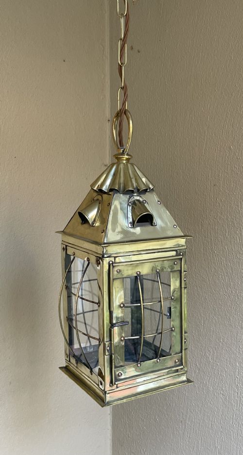 Arts and Crafts Brass Hanging Hall Lantern