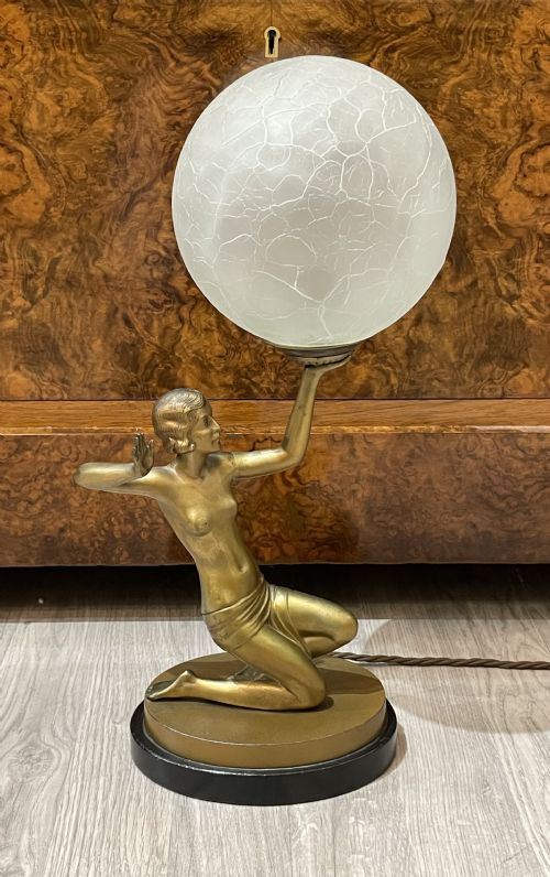Beautiful Kneeling Art Deco Lady Lamp, Attrib Lorenzl