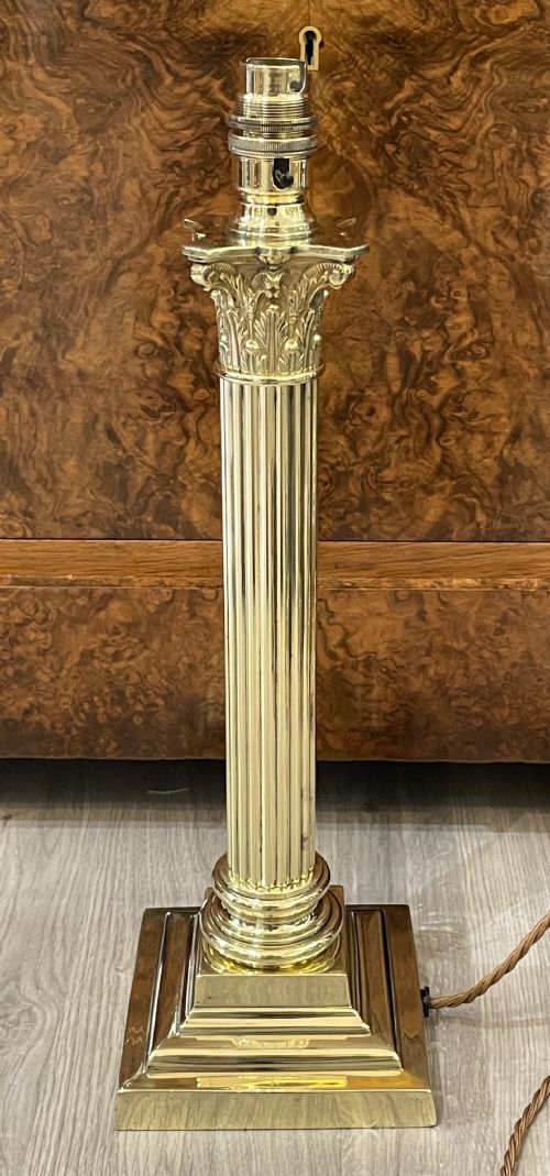 fig 1. Quality Brass Corinthian Column Table Lamp by Hinks