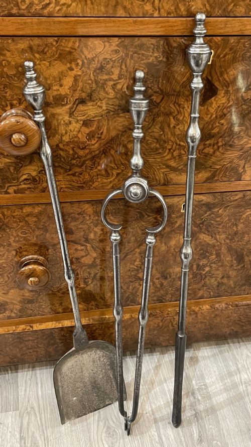 Good Set of George III Polished Steel Fire Tools Fire Irons