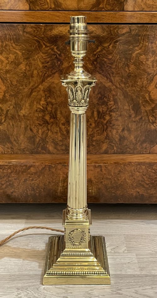Edwardian Brass Corinthian Column Table Lamp