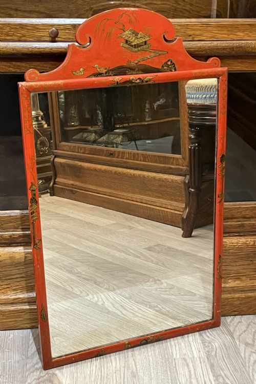 Early 20th Century Chinoiserie Red Lacquer Mirror