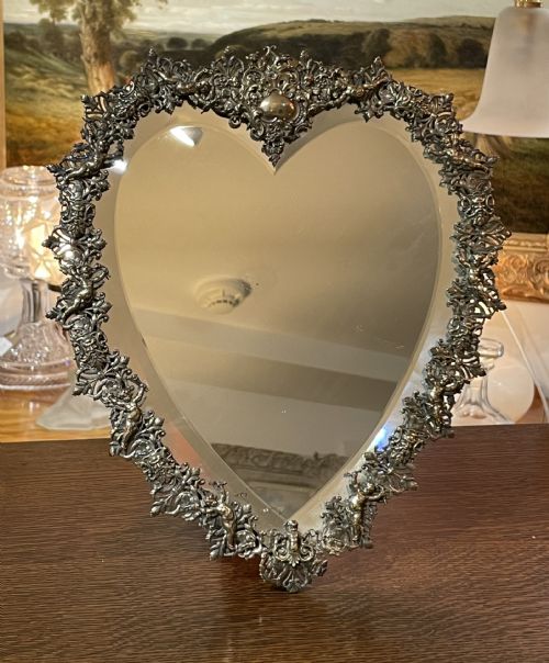 Beautiful Late Victorian Gilt Brass Heart Shaped Mirror