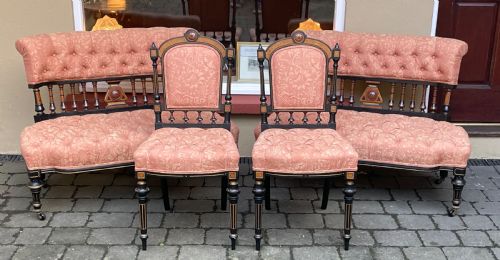 Victorian Aesthetic Period Salon Suite Pair Sofas and Chairs