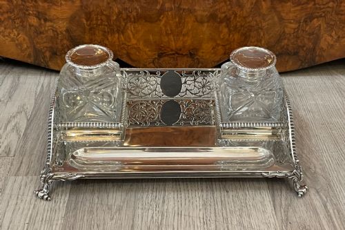 Quality Victorian Silver Ink Well Stand, 1892