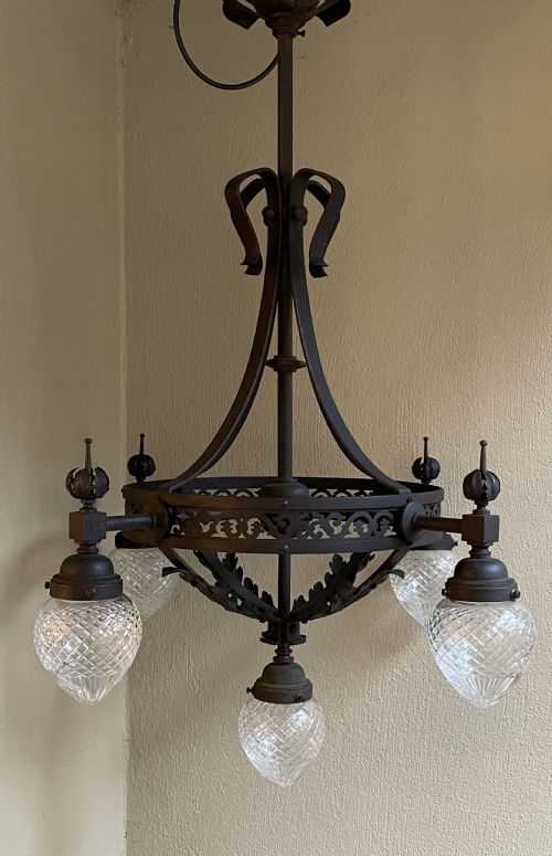 Impressive French Art Nouveau Iron Chandelier