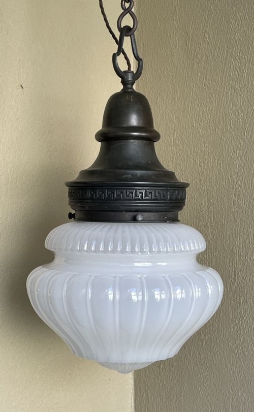 Impressive Large Edwardian Vaseline Glass Pendant Ceiling Light