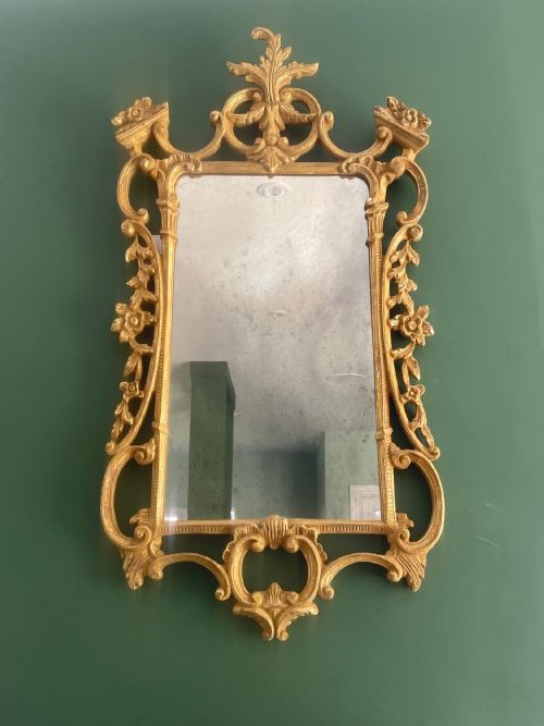 Impressive Giltwood Chippendale Style Wall Mirror with Distressed Mirror