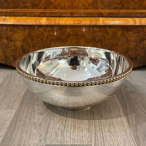Elizabeth II Silver Bowl with Silver Gilt Beaded Rim