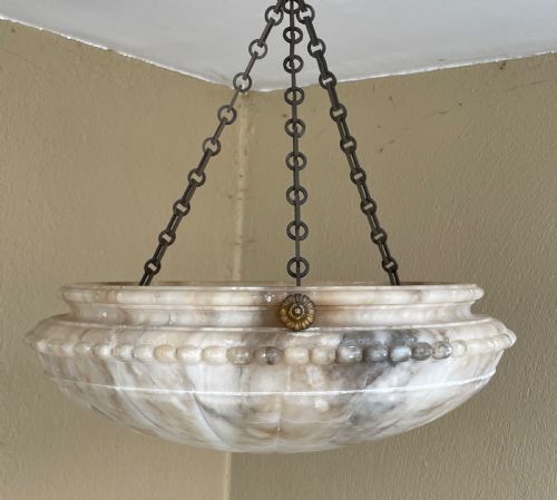 1920s Carved Alabaster Plafonnier Light