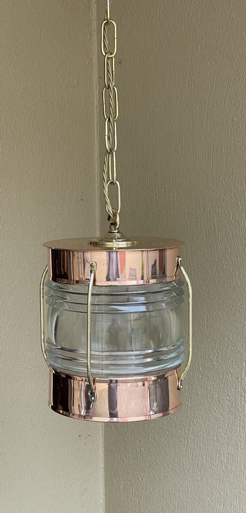 1930s Copper & Glass Ships Lantern Pendant Light