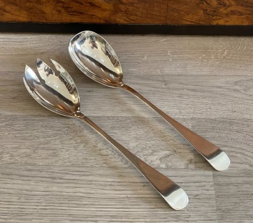 Pair of George V Solid Silver Salad Servers, Chester
