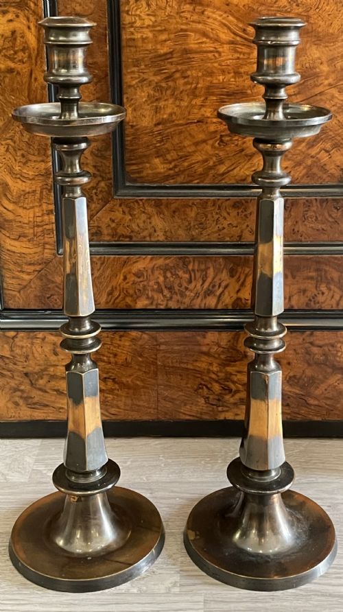 Quality Pair of Edwardian Copper Oxide Candlesticks