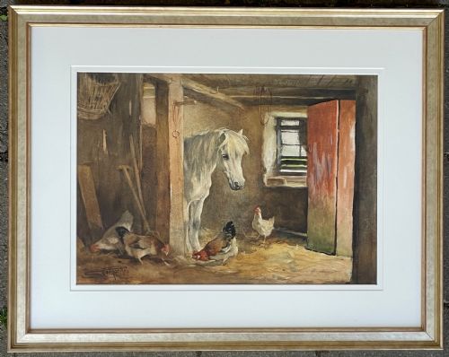 Watercolour of Interior Farm Scene by Andrew Scott Rankin
