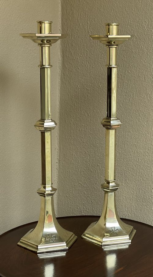 Large Pair of Ecclesiastical Cast Brass Candlesticks