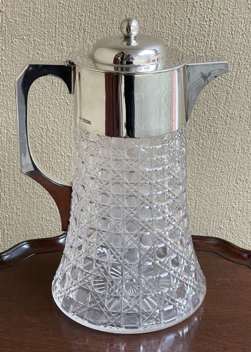 Edwardian Solid Silver & Cut Glass Lemonade Jug Pitcher