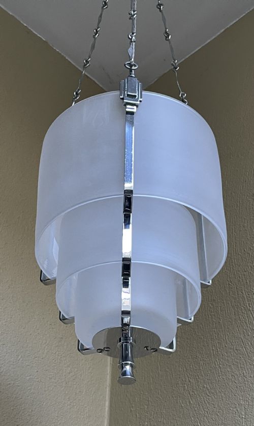 ART DECO CHROME AND GLASS CEILING LIGHT - ADDITIONAL PHOTO 3