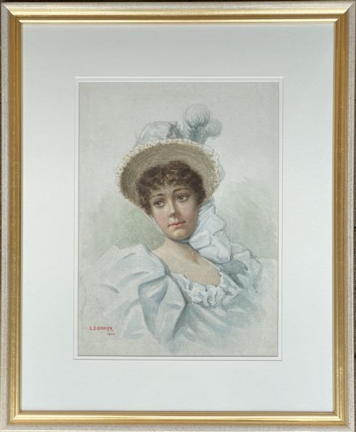 EDWARDIAN PORTRAIT WATERCOLOUR BY L SOMMER - ADDITIONAL PHOTO 1