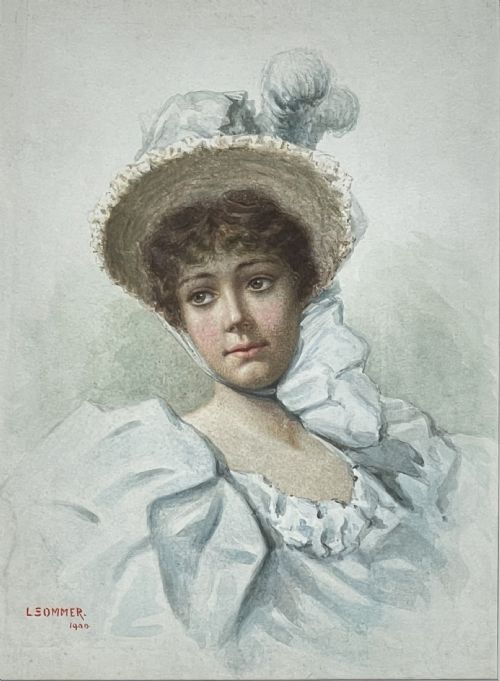 EDWARDIAN PORTRAIT WATERCOLOUR BY L SOMMER - ADDITIONAL PHOTO 2
