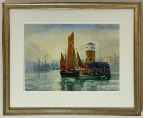 Watercolour, Red Pier Douglas, Isle of Man by Edward Christian Quayle