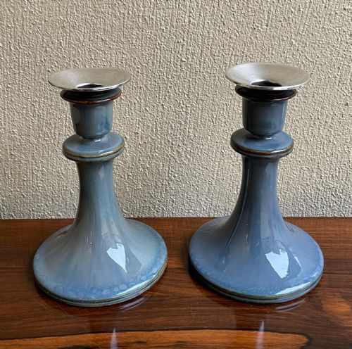 Pair of Royal Doulton Candlesticks with Silver Mounts