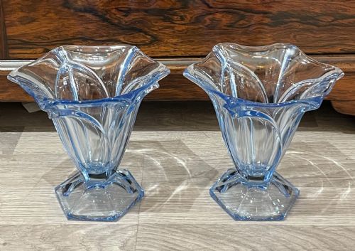 Pair of Art Deco Pale Blue Glass  Vase by Stolze