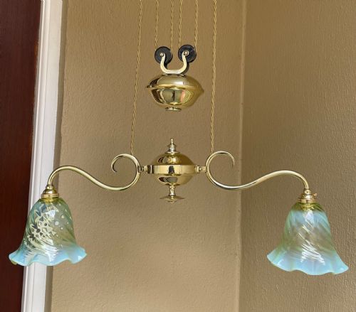 ART NOUVEAU BRASS RISE FALL CEILING LIGHT - ADDITIONAL PHOTO 2
