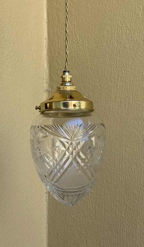 Edwardian Period Cut Glass Acorn Pendant Light