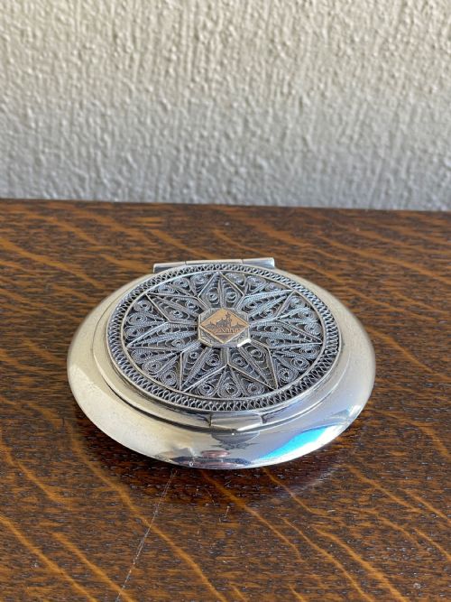 Persian Silver Powder Compact Filigree Lid