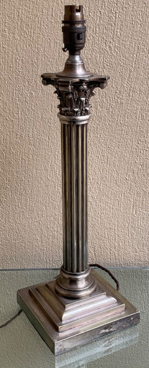 IMPRESSIVE VICTORIAN SILVER PLATED TABLE LAMP STAMPED GS