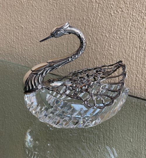 CUT GLASS SILVER SWAN DISH - ADDITIONAL PHOTO 1