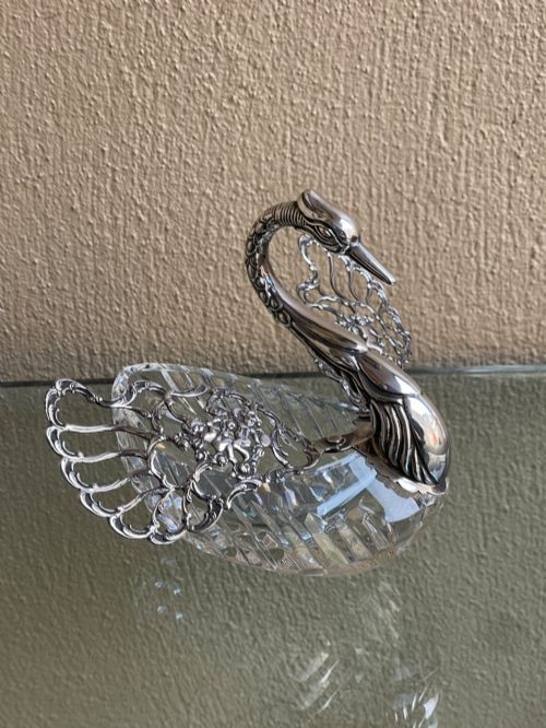 CUT GLASS SILVER SWAN DISH - ADDITIONAL PHOTO 2