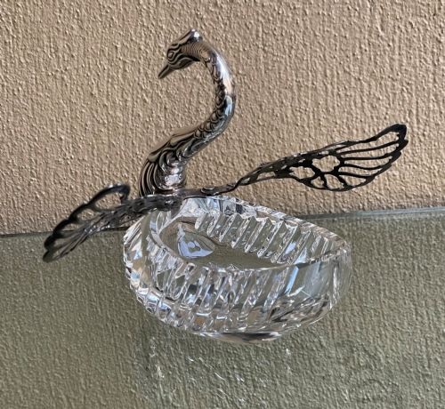 CUT GLASS SILVER SWAN DISH - ADDITIONAL PHOTO 5