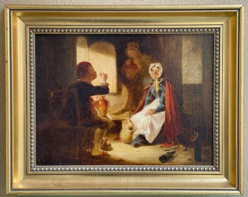 Early 19th Century Tavern Interior Oil Painting